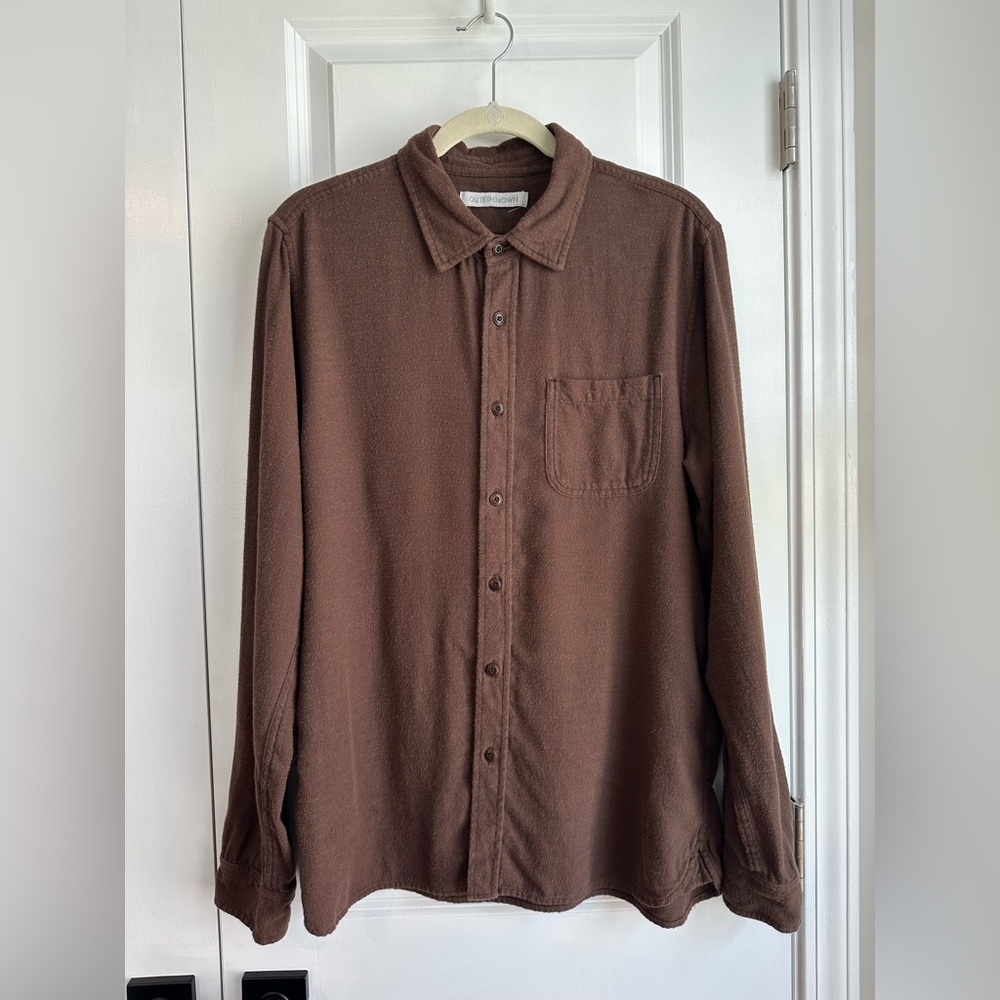 Outerknown Men’s Flannel One-Pocket Button Down Cotton Shirt Brown Size M